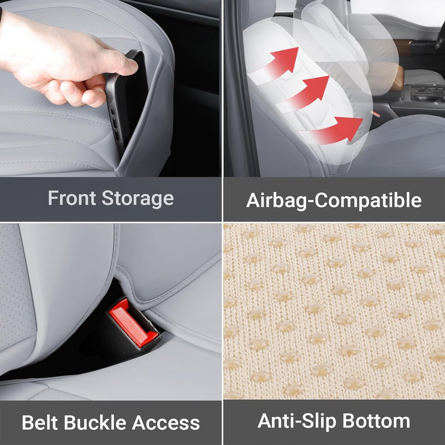 Coverland Custom Car Seat Covers Compatible with 2019-2025 RAM 1500 Crew Cab - Premium Leather Non-Slip Memory Foam Waterproof Cover Interior Protector Full Set-Gray [See Size Chart-Size X122]