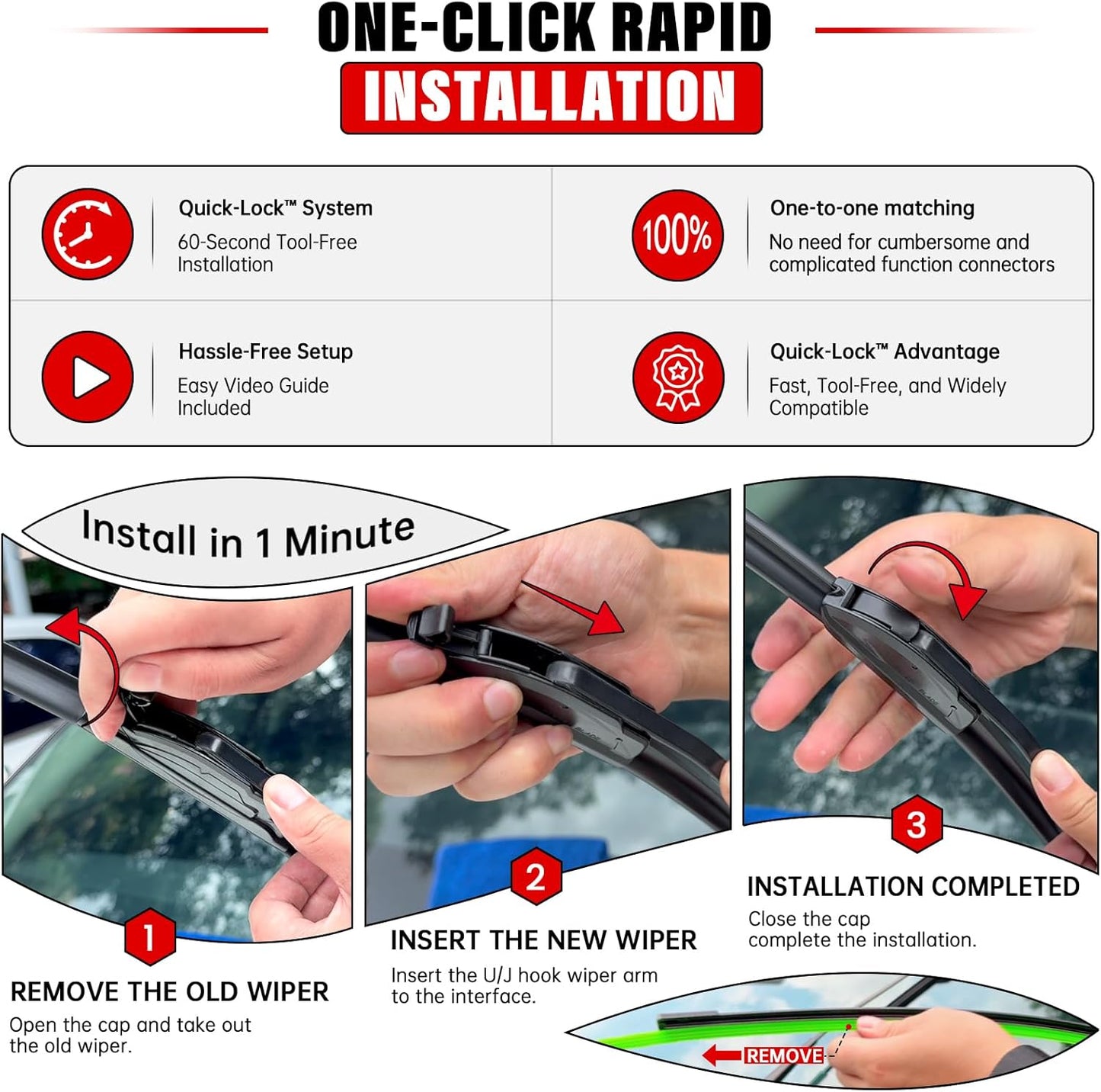 Windshield Wiper Blades Replacement for 2015-2021 Kia Sedona / 2020-2023 Kia Telluride Original Factory Quality Front Rear Wipers Blade Set for My Car - 26" 18" 13" (Pack of 3)