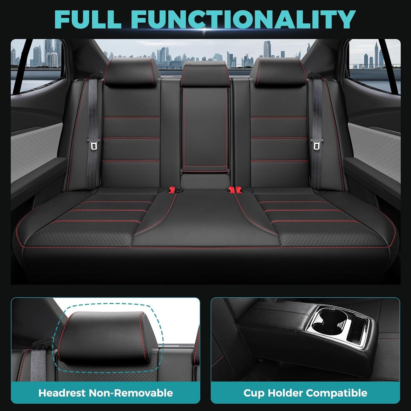 for Toyota Camry Seat Covers LE SE 2025 - Custom Fit Car Seat Covers Full Set, Leather Seat Covers for Cars, Waterproof Car Seat Cover, Black Red