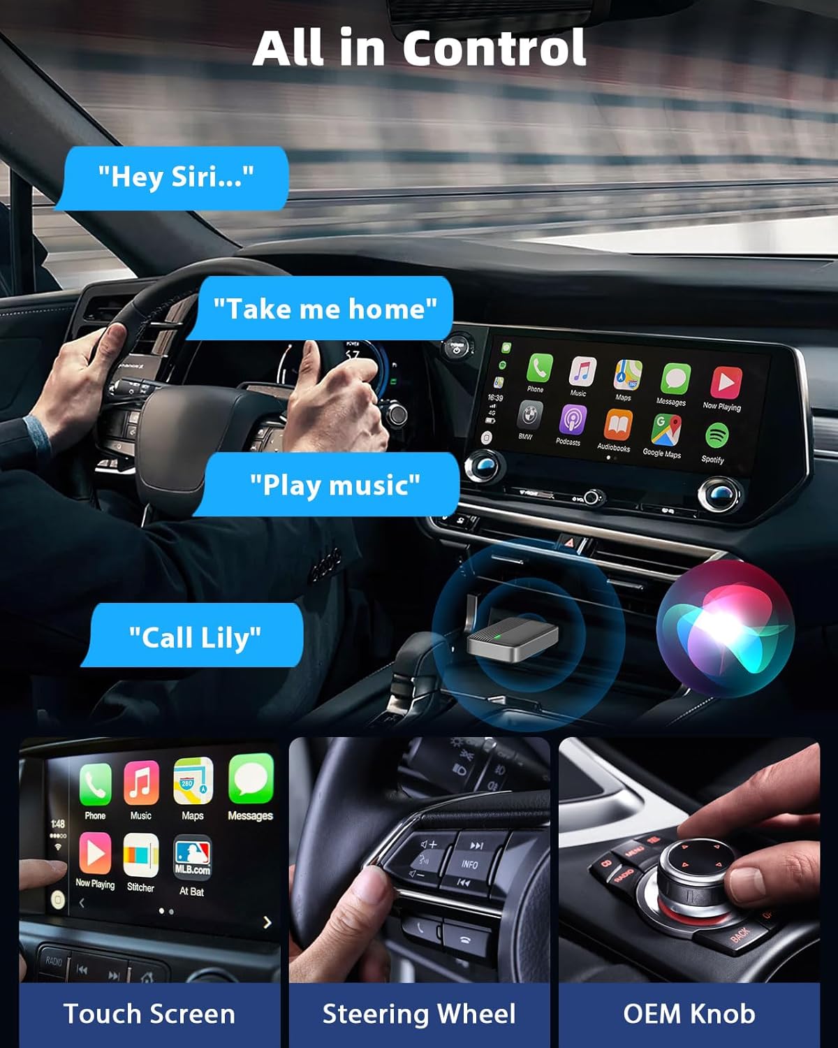 MoKo Wireless CarPlay Adapter for Apple iPhone (2025 Upgraded), Mini Car Play Adapter for iOS 10+ & Cars with Apple CarPlay, Wired Car Play to Wireless, Fast Response Stable Control No Delay