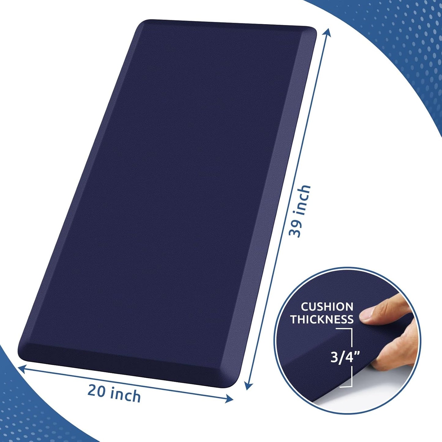 KitchenClouds Kitchen Mat Cushioned Anti Fatigue Rug 24"x70" Waterproof, Non Slip, Standing and Comfort Desk/Floor Mats for House Sink Office (Blue)