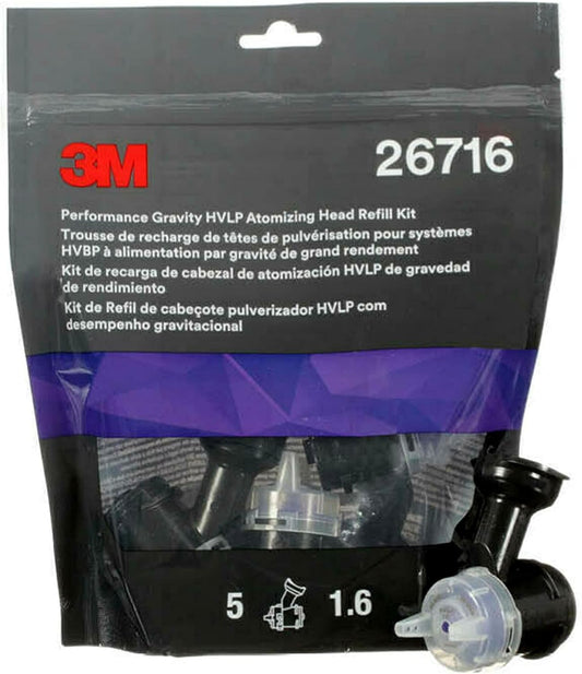 Performance Gravity HVLP Atomizing Head Refill Kit, 26716, Size 1.6, Purple, for use with Performance Spray Gun and PPS 2.0 Paint Cups, 5 Pack