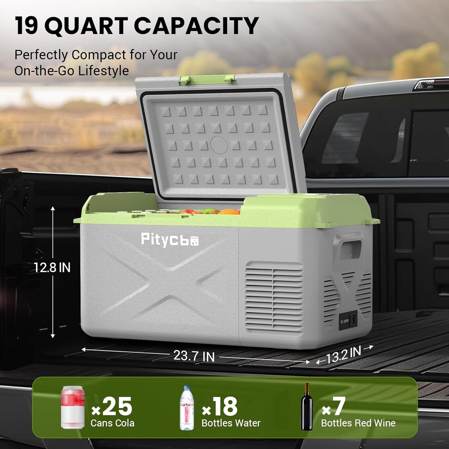 Car Refrigerator 12v Portable Fridge for Car, Auto 19 Quart Freezer Cooler, -4℉—68℉ 12/24V DC 100~240 Volt AC for Truck, Camping, Travel, Vehicles, RV