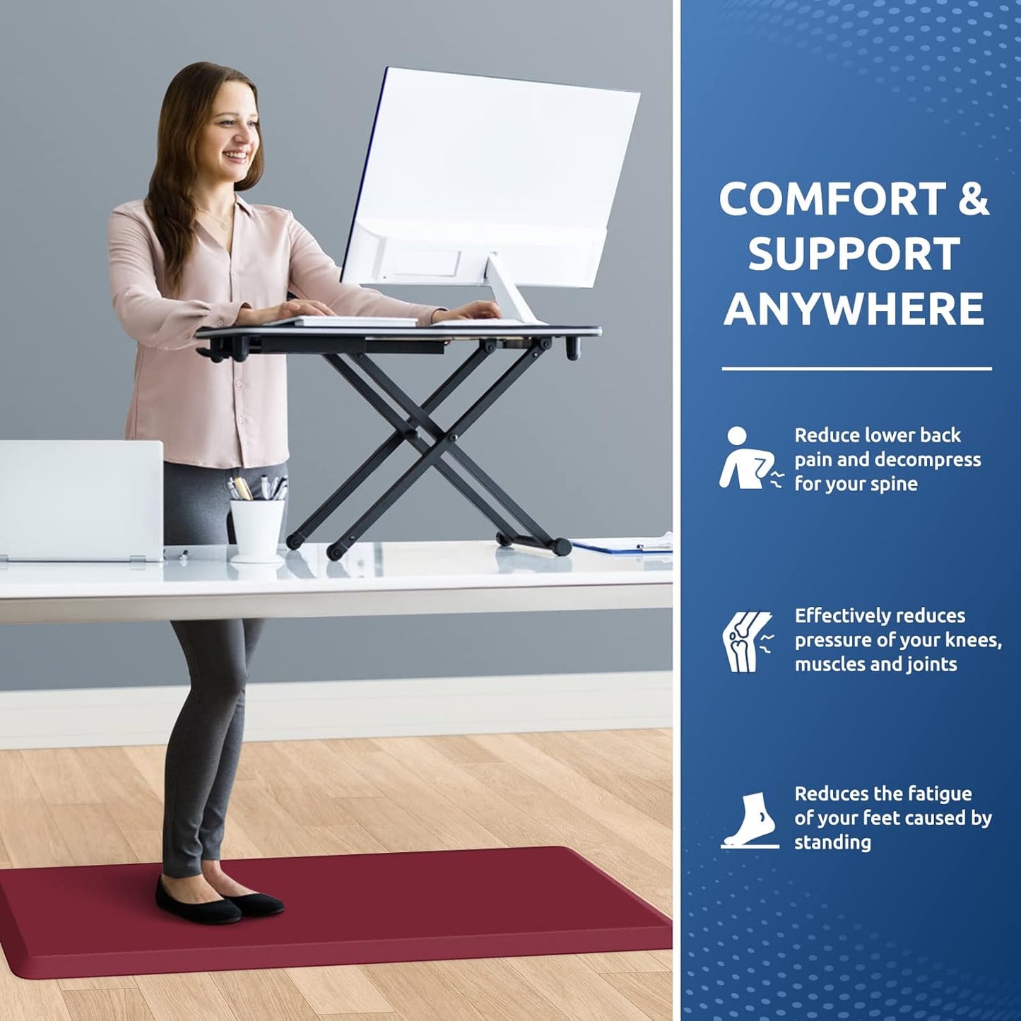 KitchenClouds Kitchen Mat Cushioned Anti Fatigue Kitchen Rug 0.8inch Waterproof Non Slip Kitchen Rugs and Mats Standing Desk Mat Comfort Floor Mats for Kitchen Sink Office (17.3"x39",Red)