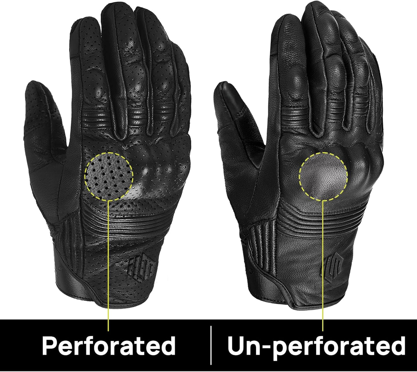 ILM Goatskin Leather Motorcycle Motorbike Powersports Racing Gloves Touchscreen for Men and Women Model DN01(XXL, Black Unperforated)