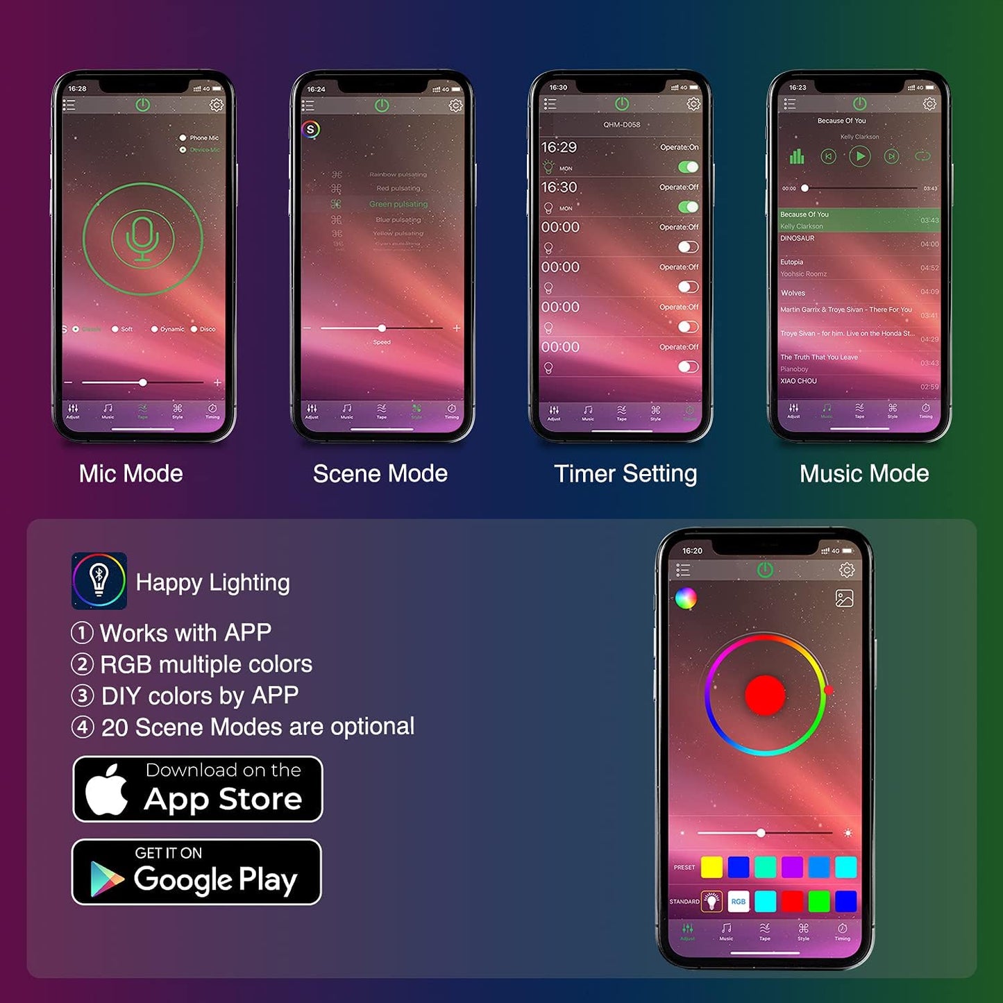 Nilight Car Interior Lights with APP Control 16 Million RGB Colors Strip Lights with Music Sync Mode and Multiple Scene Options for Cars Trucks SUVs