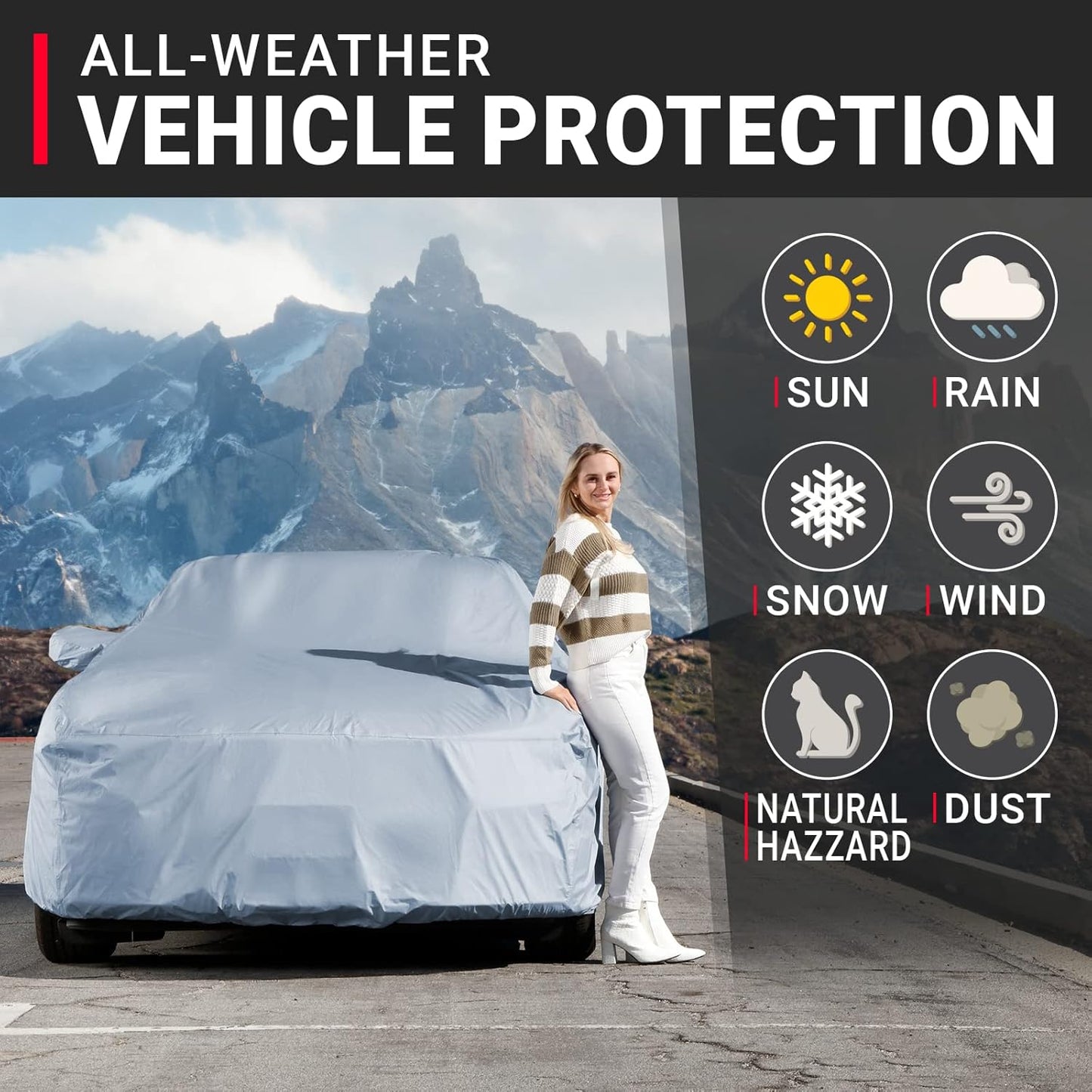 iCarCover Custom Car Cover Compatible with Challenger 2008-2024, Waterproof All-Weather Rain Snow UV Sun Protector Full Exterior Indoor Outdoor Car Covers, 1-Tone (Solid Gray)