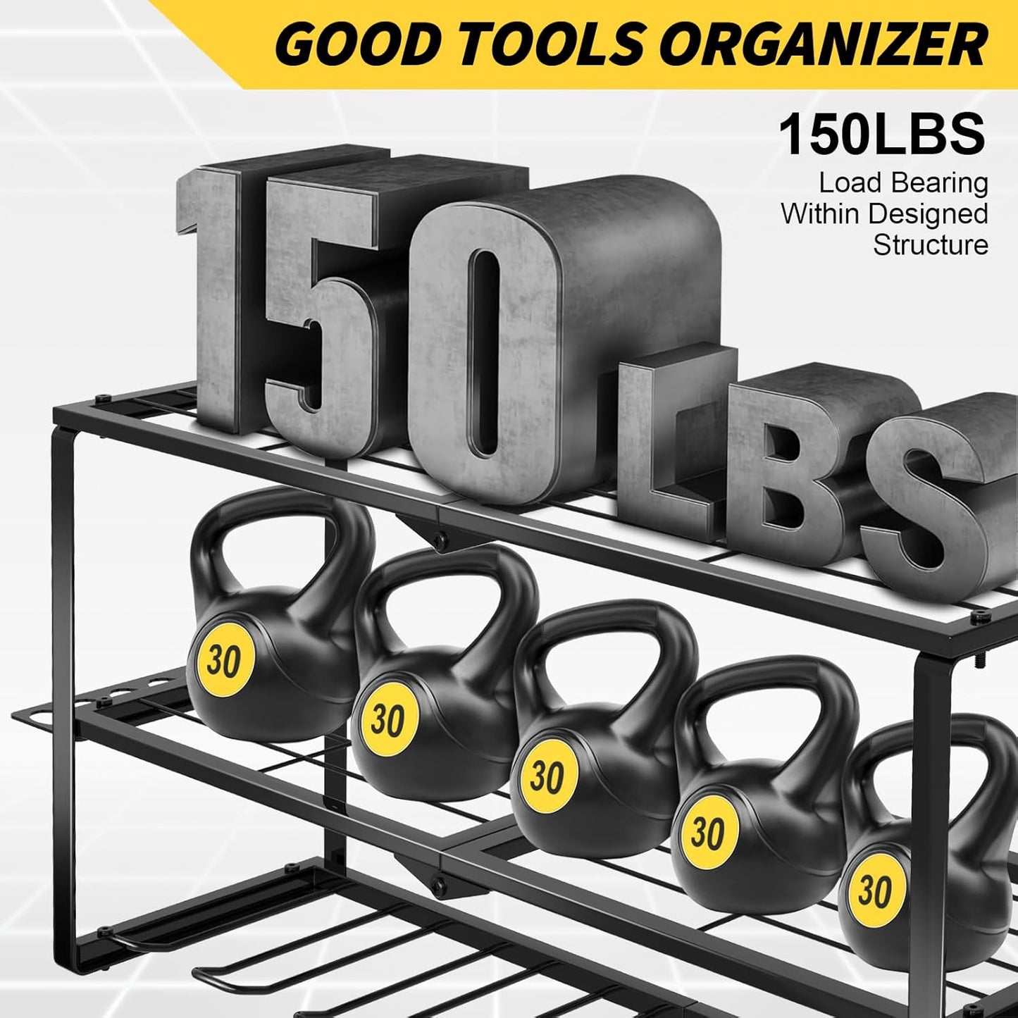 Large Power Tool Organizer Wall Mount,3 Layer Heavy Duty Tool Storage Rack Loads 150lbs,With 7 Cordless Drill Holders,Workshop,Utility Racks for Garage Workshop,Shed - Cool Gifts for Men,Dad,Husband