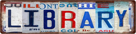LIBRARY Vintage Metal Tin Street Sign Bar Cafe Garage Cave Home Room Wall Bathroom Farmhouse Garden Porch Patio Decor, 16 x 4 Inch