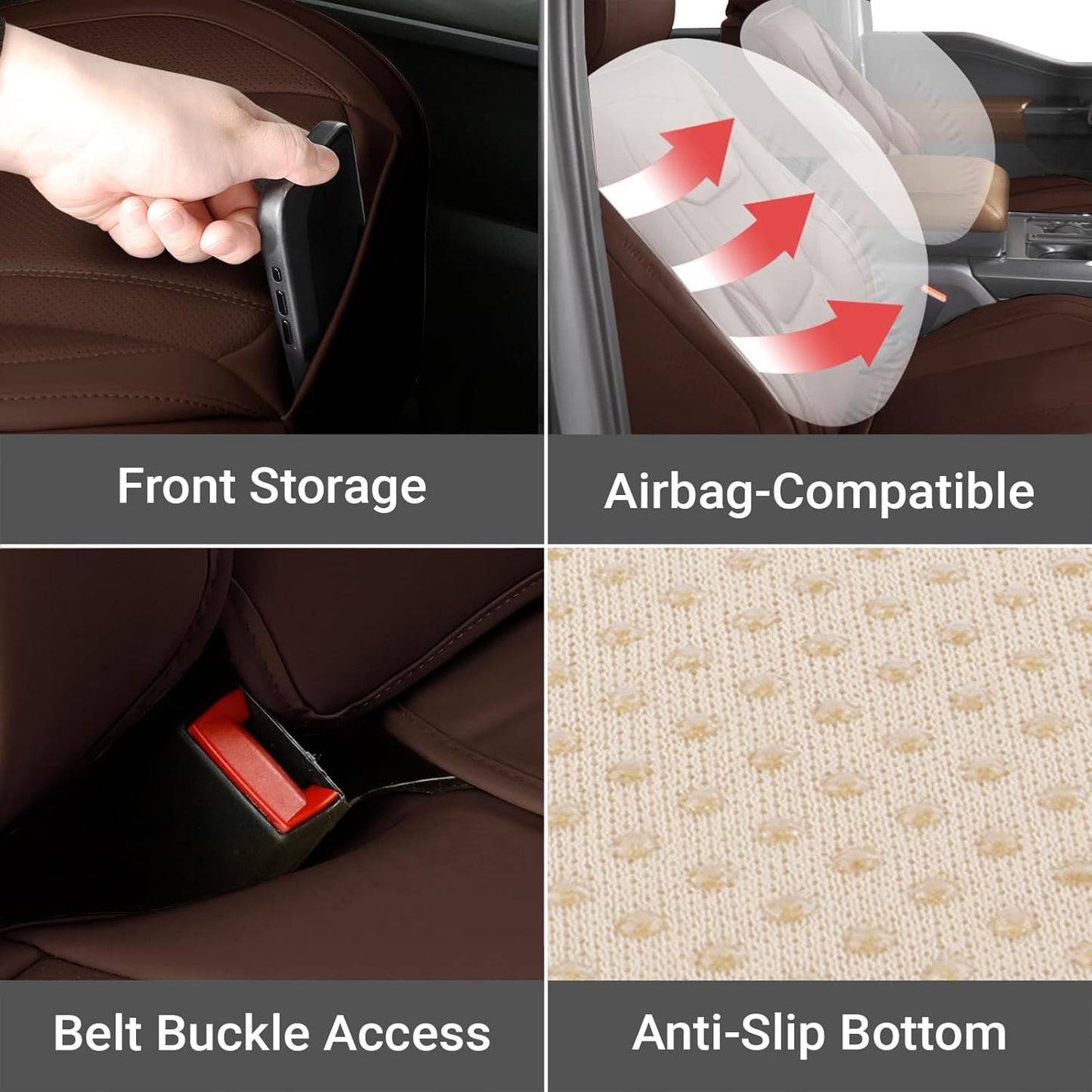 Coverland Custom Car Seat Covers Compatible with Ram 1500 2500 Mega Cab - Premium Leather Non-Slip Memory Foam Waterproof Cover Custom Interior Protector Full Set-Dark Brown [See Size Chart-Size X111]