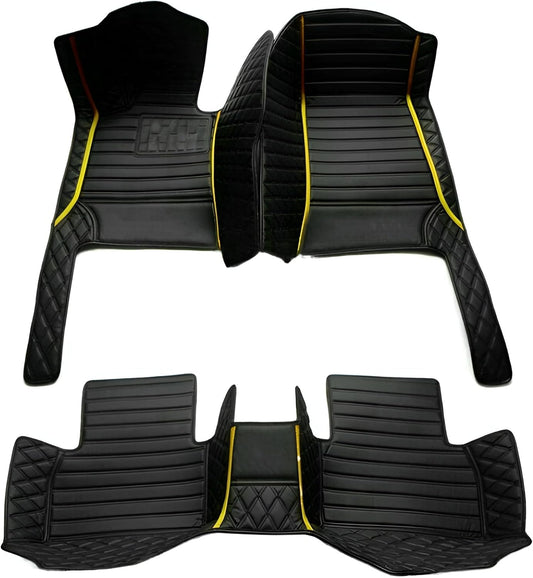 Add Personal Touch to Your Vehicle with IMEISH Customizable Logo Text Car Mats for 99% of vehiclesPads Protection Non-Slip Leather Floor Liners (Black Yellow Stripe)