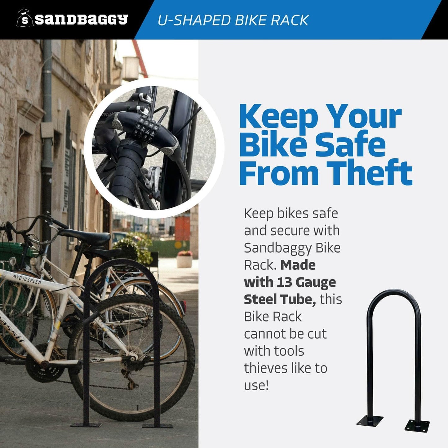 Sandbaggy U Shaped Bike Rack - Outdoor, Commercial - Galvanized Steel - Surface/Ground Mounted (5, Orange)