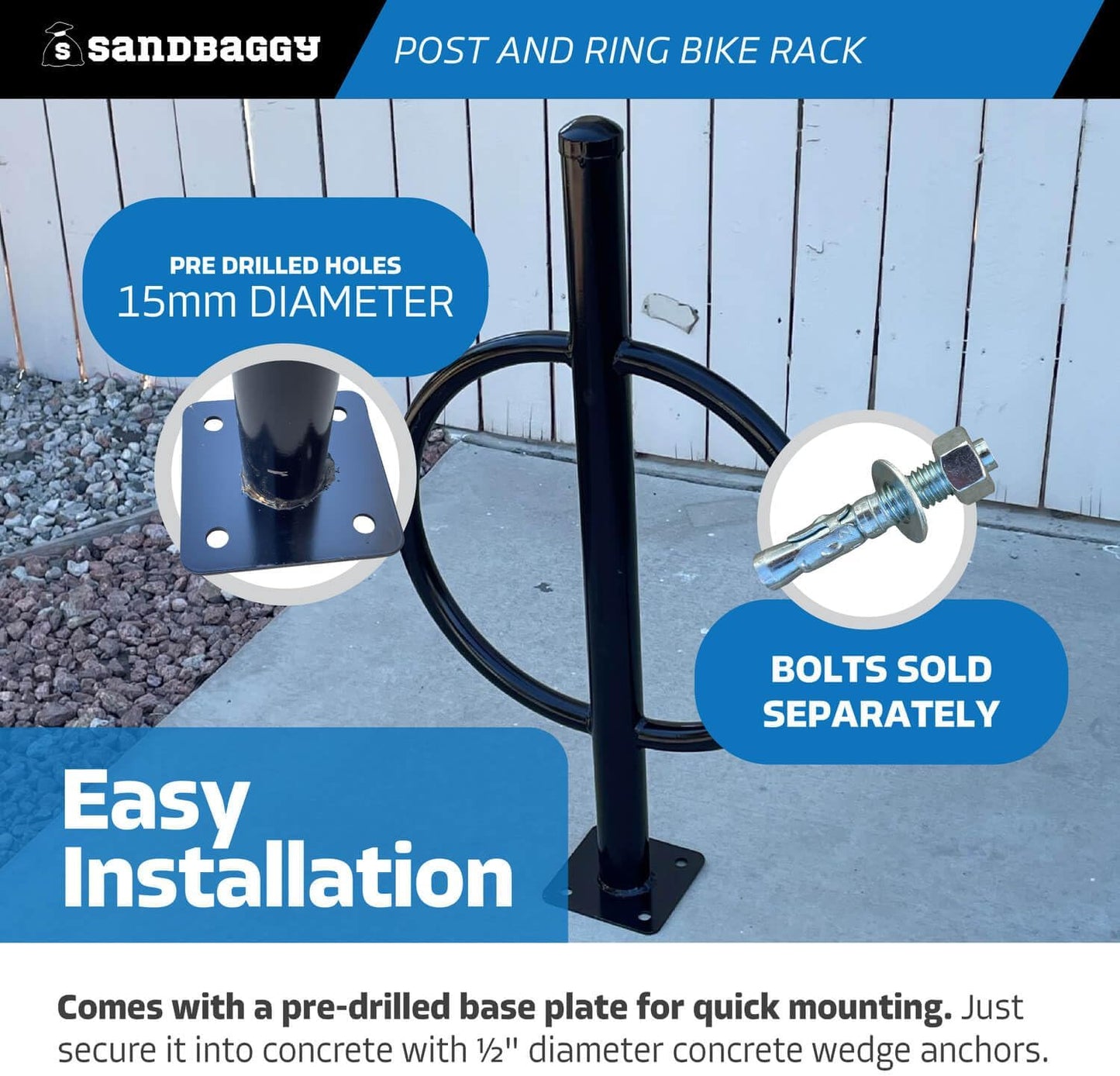 Sandbaggy Post and Ring Bike Rack - Commercial Bike Racks - Galvanized Steel - Anti-Theft Design - In Ground, Apartments, Sidewalks, Industrial (Gray, 2)