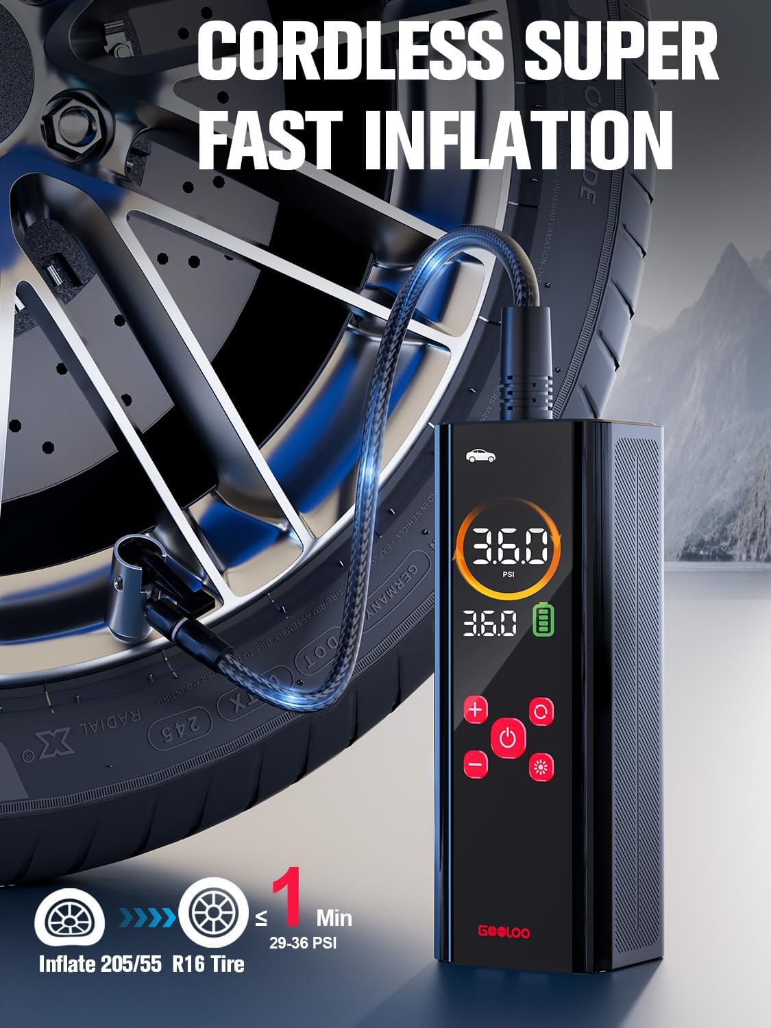 GOOLOO AP150 PRO Tire Inflator Portable Air Compressor, Upgraded UI Color LED Screen & 4X Faster Car Tire Air Pump with Tire Pressure Gauge, 12V Electric Tire Pump with Auto Shut-off for Car,Bike,Ball