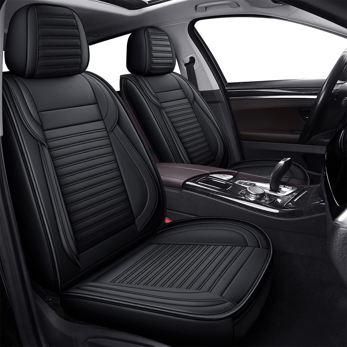 LINGVIDO Car Seat Covers, Breathable and Waterproof Faux Leather Automotive Seat Covers for Cars SUV Pick-up Truck Sedan,Universal Anti-Slip Driver Seat Cover with Backrest (Full Seat, Black)
