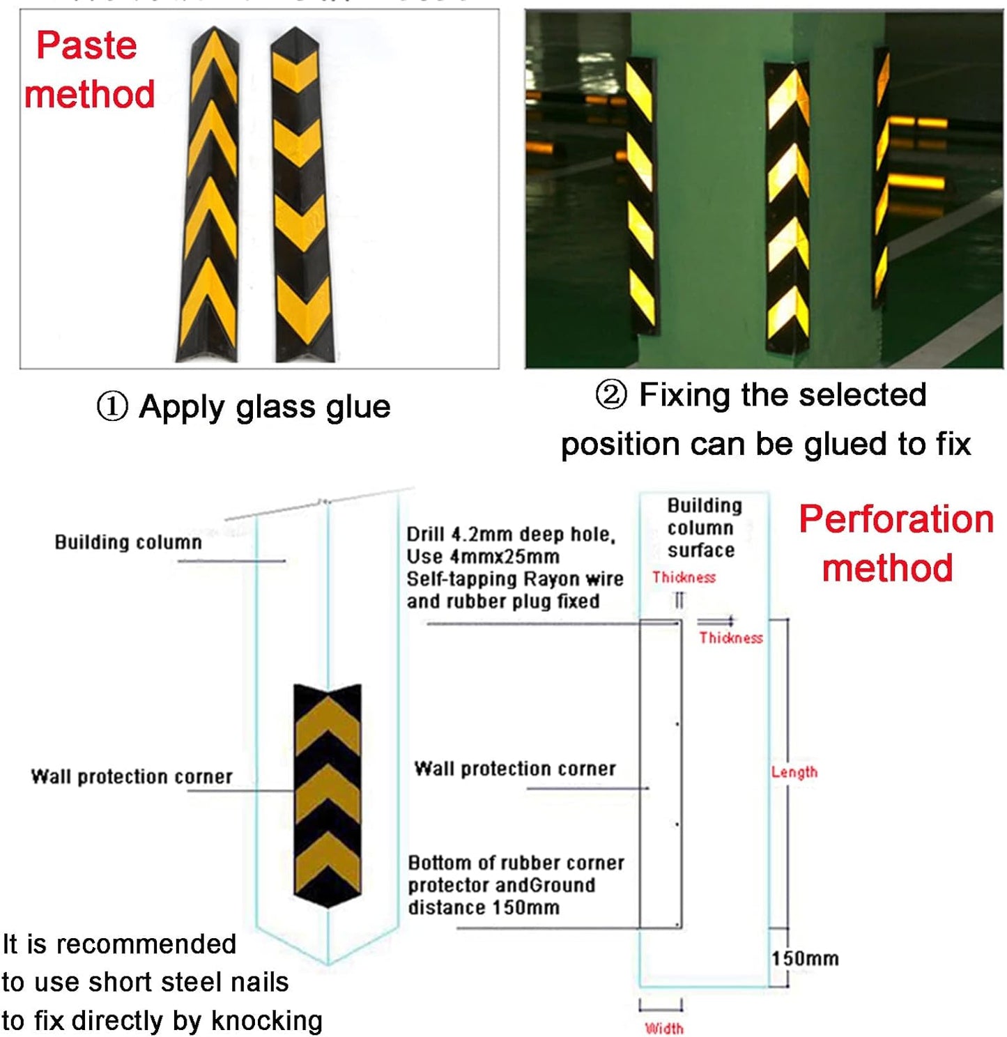 XPLKQXE Reflective Rubber Wall Corner Guard, Rubber Wall Protector Corner Protector, for Parking Protection Car Corner Guardrail Post (Color : Black+Yellow, Size : 4pcs)