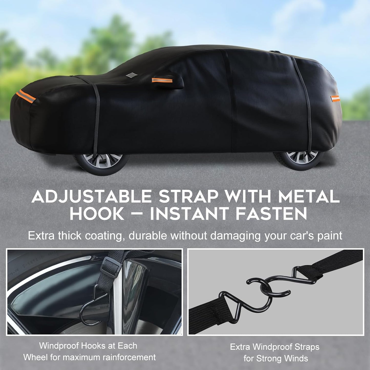SUV Car Cover Waterproof All Weather for Automobiles，Outdoor Heavy Duty Full Exterior Covers with Zipper Door, Rain Sun Snow Dust UV Protection, Windproof Straps & Reflective Strips(Up to 177")