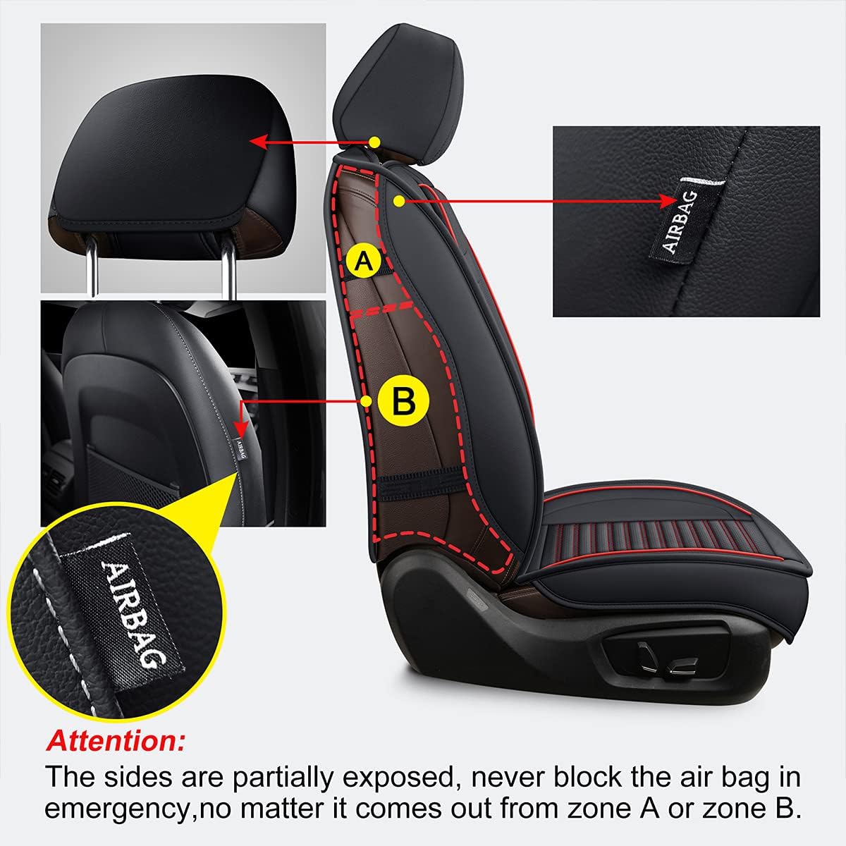 LINGVIDO Car Seat Covers,Breathable and Waterproof Faux Leather Automotive Seat Covers for Cars SUV Pick-up Truck Sedan,Universal Anti-Slip Driver Seat Cover with Backrest (Front Seat, Red)