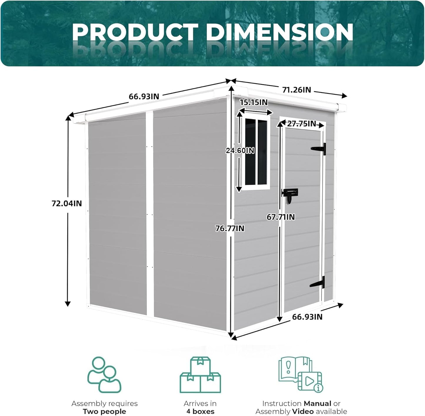MyVoice 6x6 FT Outdoor Resin Storage Shed with HD Window, Rustproof Waterproof Garden Tool Shed, 12mm Thickened PP Panels, Large Capacity Outdoor Utility House for Backyard Patio (with Floor)