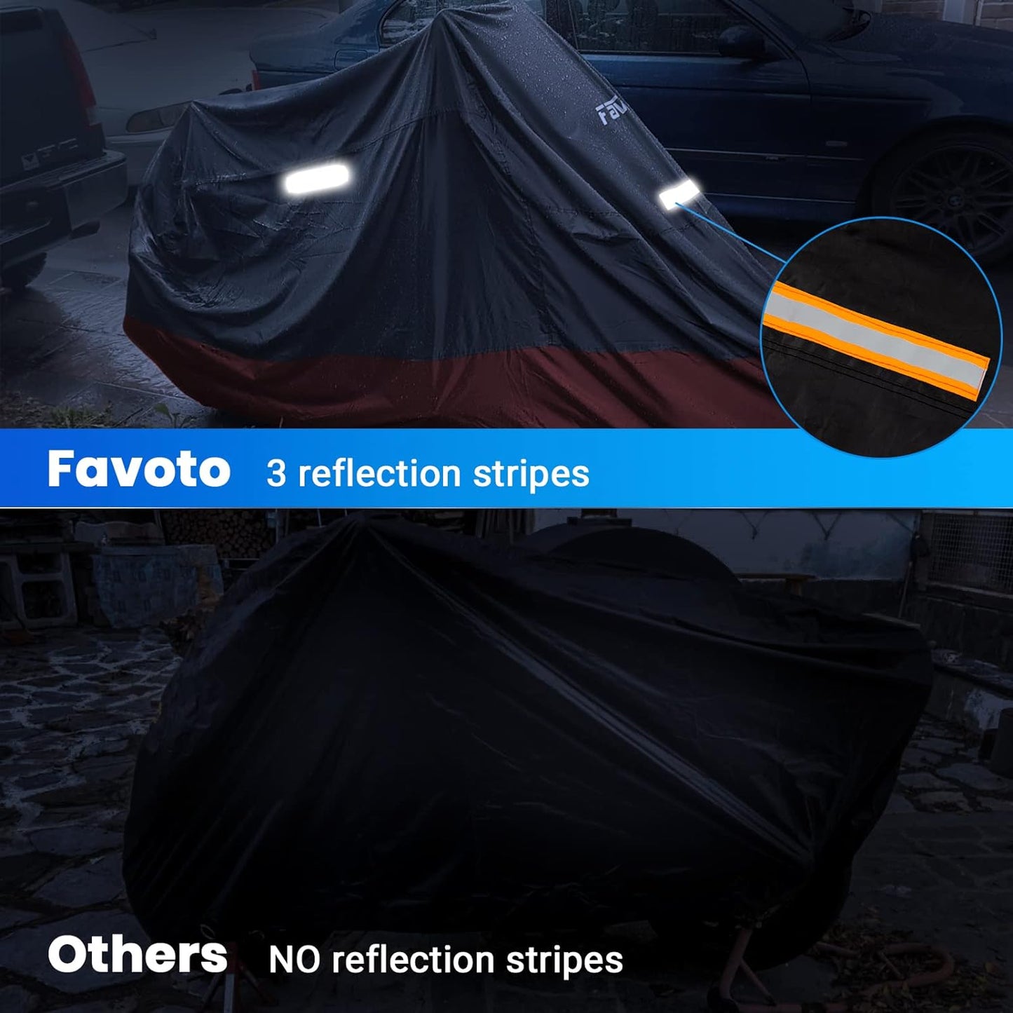 Favoto Motorcycle Cover Waterproof Outdoor - 104 inches Length All Season Universal Weather Sun Rain Protection Night Reflector with Lock-Holes & Storage Bag Motorbike Vehicle Cover, Red