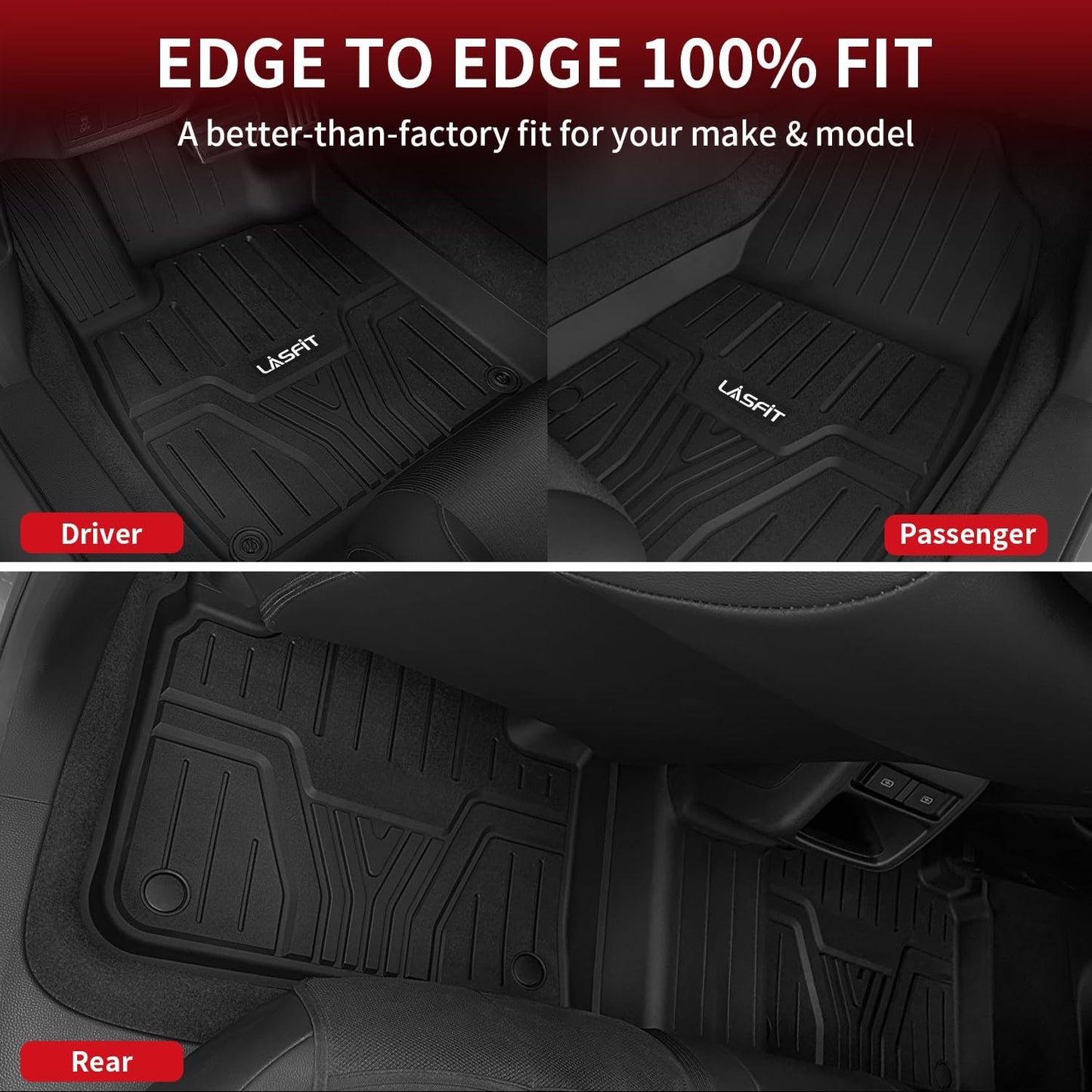 LASFIT Floor Mats for Honda Pilot 2023 2024 2025 (7&8 Seats), All Weather Custom Fit TPE Odorless Anti-Slip Floor Liner 1st & 2nd & 3rd Row, Black