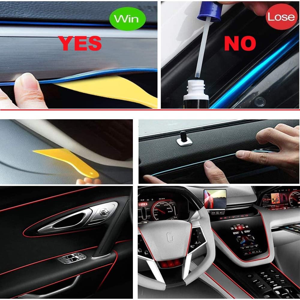 El Wire Yellow Interior Car LED Strip Lights, 10M Neon Wire USB 5V with Fuse Protection for Automotive Interior Decoration, with 6mm Sewing Edge