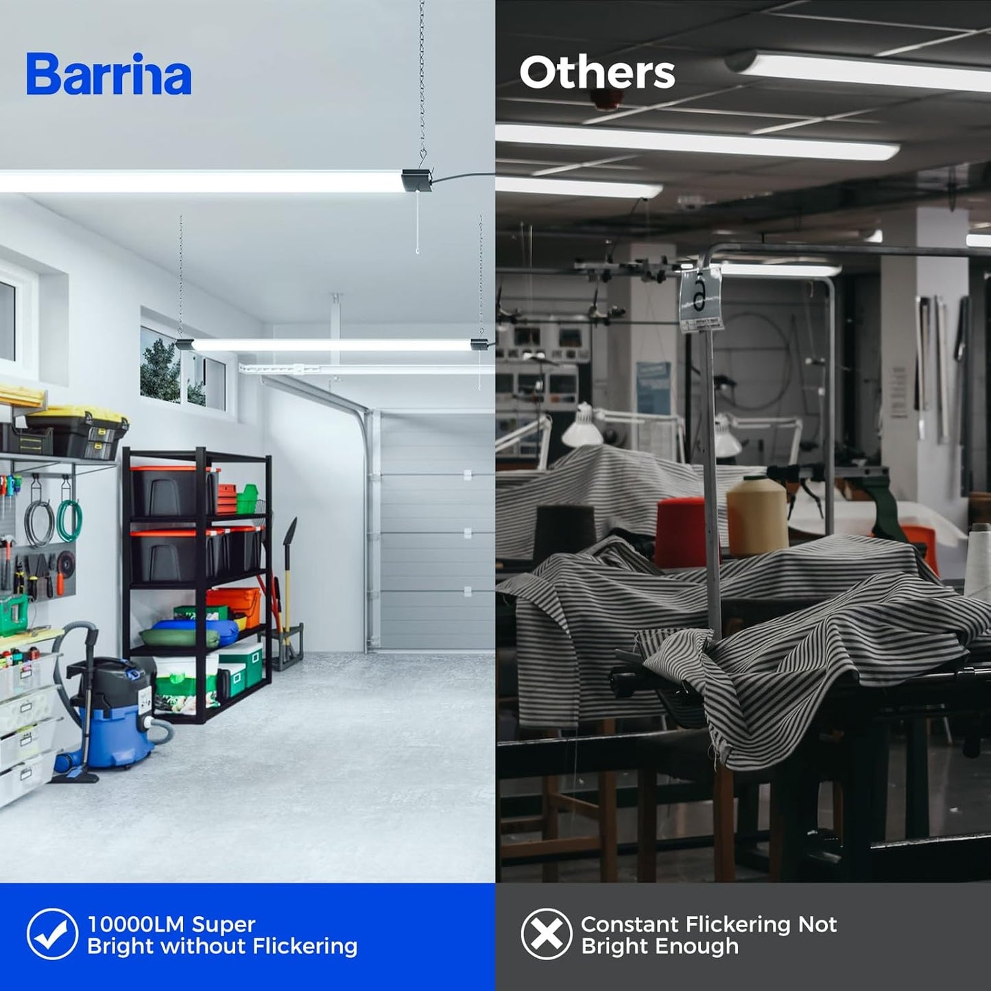 Barrina BS84 LED Shop Lights for Workshop 4FT, 84W, 10000LM, 6500K Linkable Light Fixture for Garage, Basement, Hanging or Flush Mount, ETL, 4 Packs