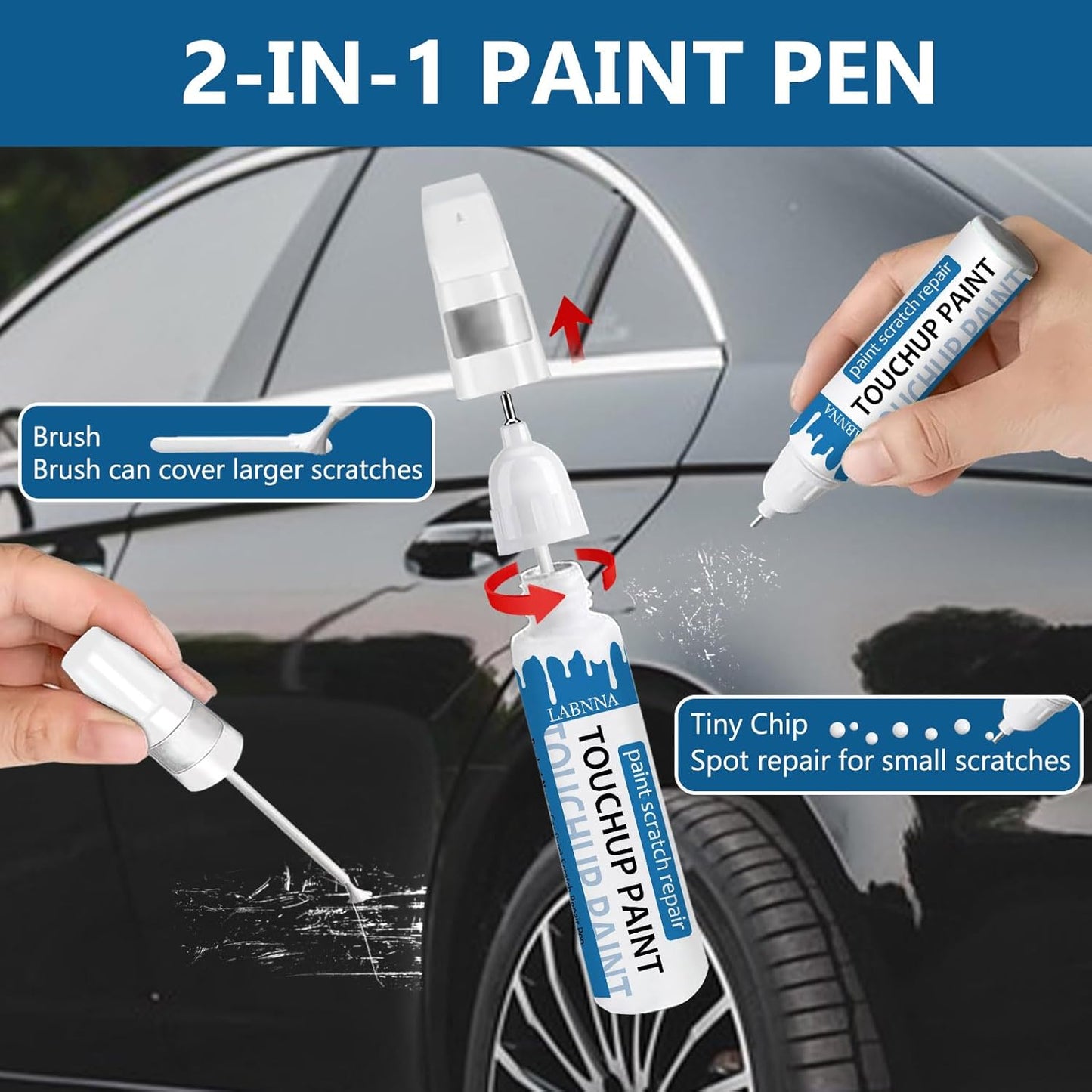 Black Sapphire (475) Touch Up Paint for BMW-Exact Match 2 in 1 touchup Paint Pen for Chips and Nicks Repair Car Paint Scratch Repair Kit