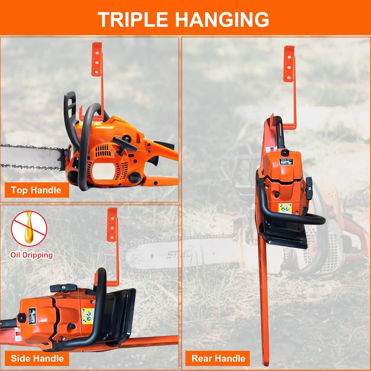 3 in 1 Chainsaw Holder 10" - Heavy Duty Chainsaw Wall Mount, 10 Gauge Steel Chain Saw Hanger for Garage Organization, Hefty Rack Storage Organizer for Chainsaw Accessories and Tools, 180lbs Capacity