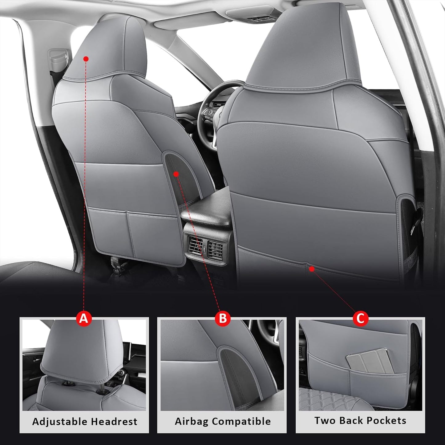 MIROZO Seat Covers for Rav4,Waterproof Car Seat Covers Compatible with 2019-2025 Toyota RAV4 Hybrid LE XLE Limited Car Seat Cover RAV4 Hybrid(Gray,Non XSE&2022-2025 SE Hybrid)