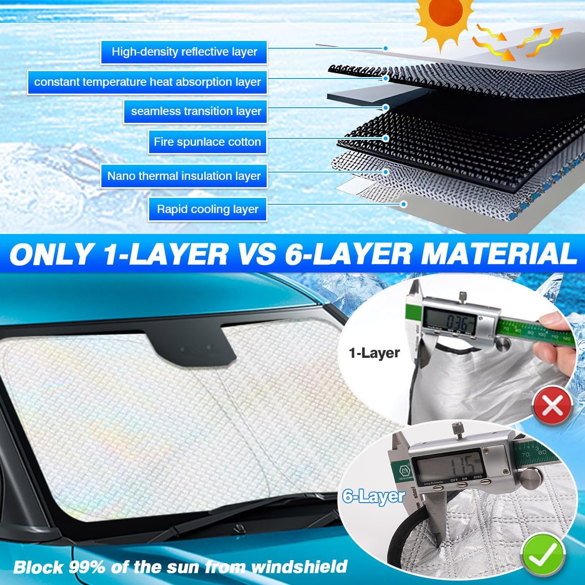 Windshield Sun Shade for 2023-2025 2026 Chevrolet/Chevy Colorado Accessories Thicken 6-Layer Front Window Sunshade Cover Sun Visor Protector Foldable Block UV Rays Keep Vehicle Cool
