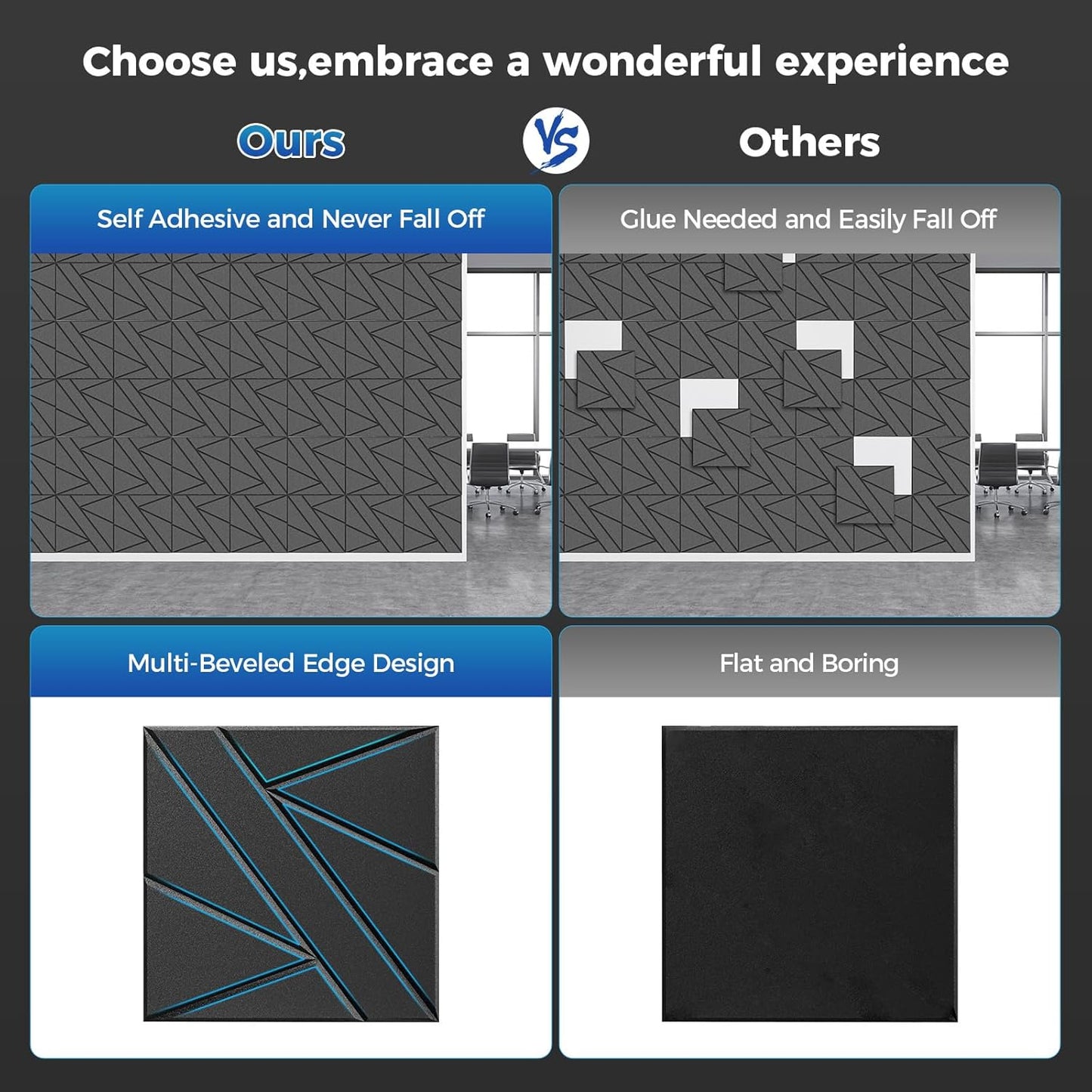 【10 Pack】 Acoustic Panels Self-Adhesive (0.4" Thick | 0.8lb/ft³ Medium Density) - 12x12 Soundproof Foam Tiles for Home Office/Wall Sound Absorption, Noise Reduction Panels Studio Use - Gray