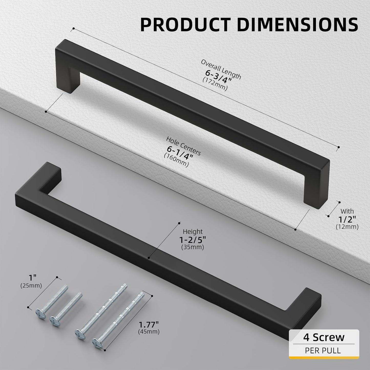 goldenwarm 100 Pack 6-1/4INCH Black Square Bar Cabinet Pull Drawer Handle Stainless Steel Modern Hardware for Kitchen and Bathroom Cabinets Cupboard,Center to Center 160mm Kitchen Cupboard Handles