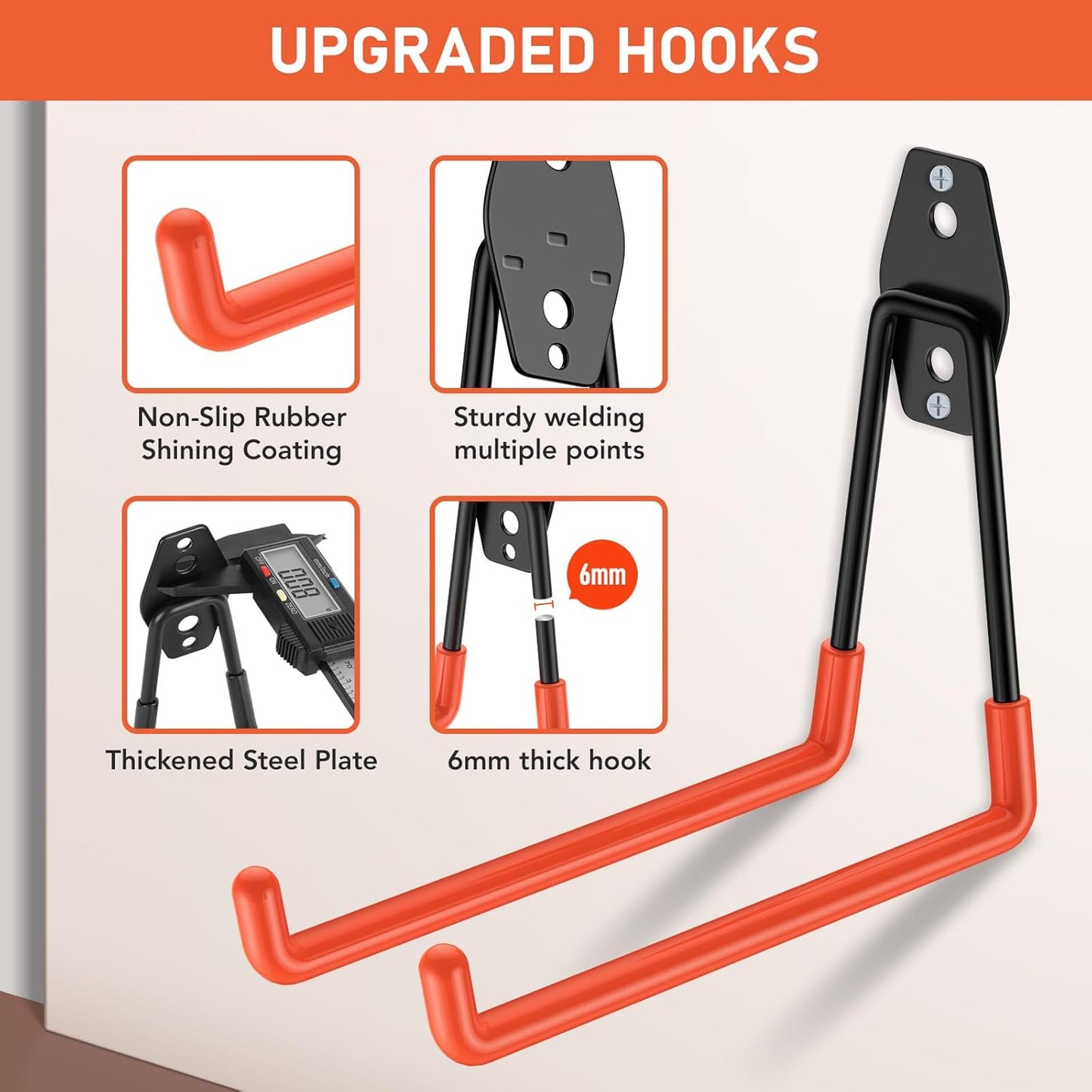 30 Pack Garage Hooks with Anti-Slip Coating,Heavy Duty Wall Mount Storage Hooks for Hanging Bike,Hose,Ladder,Yard,Garden Tools