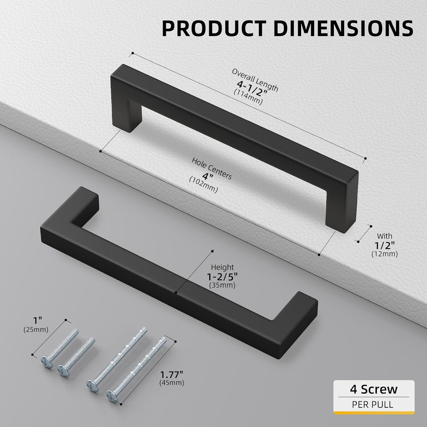 goldenwarm 150 Pack 4 INCH Black Square Bar Cabinet Pull - Drawer Pulls Stainless Steel Modern Hardware for Kitchen and Bathroom Cabinets Cupboard - Center to Center 4in(102mm) Cabinet Handles