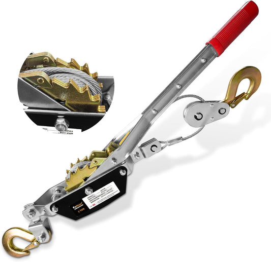 Come Along Winch 2T,Pulling Capacity 12 FT Steel Cable 2 Hooks,Heavy Duty Come Along Tool with Dual Gears,Heavy Duty Hoist Cable Puller for Vehicle Rescue