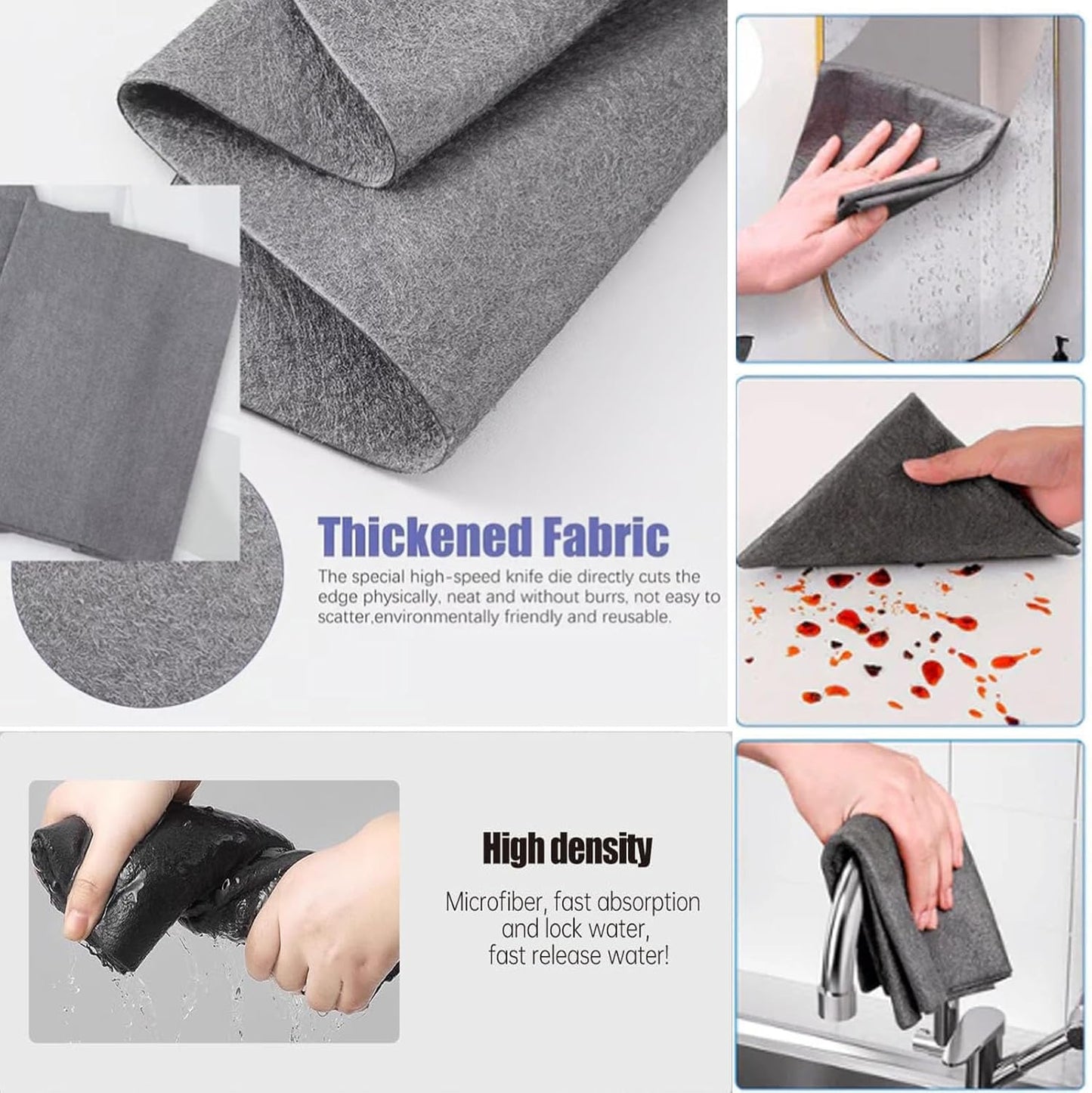 FETNHU Non-Woven - Super Absorbent 11.8" x 11.8" Lint-Free Cleaner, Reusable Thickened Magic Cleaning Cloth, Multipurpose Magic Cloths for Cleaning Glass, Cars, Kitchen, Window, Mirrors (20PCS-Black)