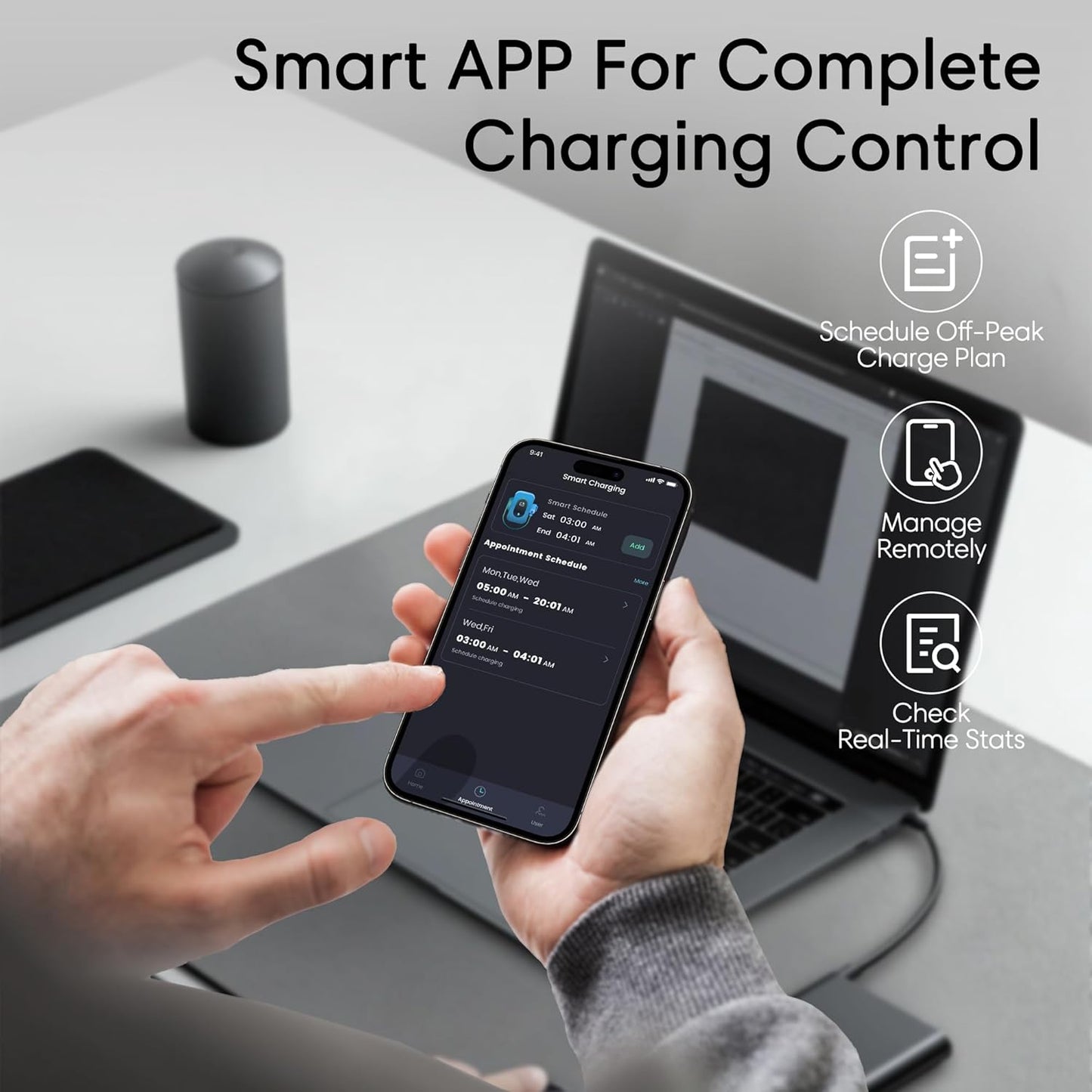 Level 2 EV Charger - 40 Amp Smart EV Charger for Home Level 2 NEMA 14-50, 240V Electric Vehicle Charging Stations 9.6kW, 25ft Cord, Outdoor/Indoor
