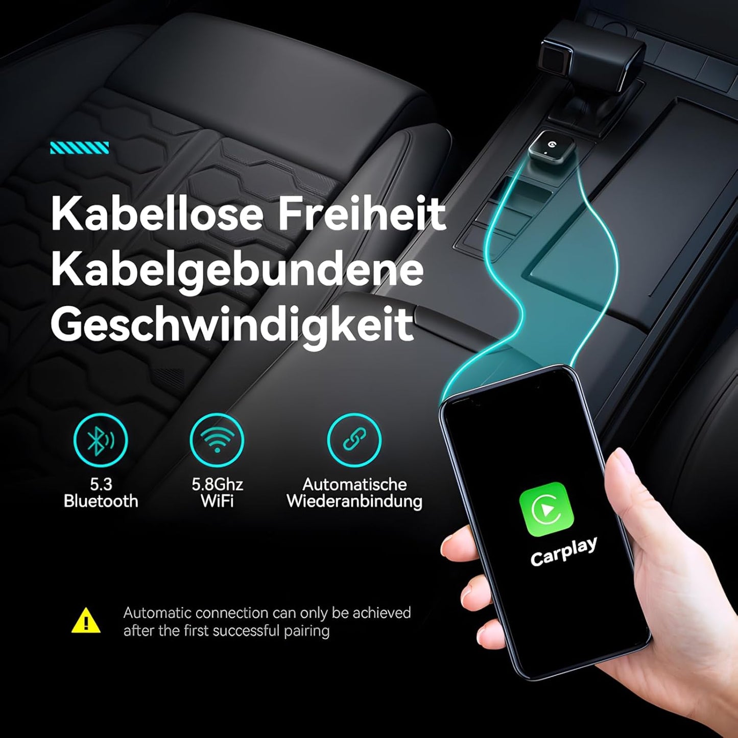 Wireless CarPlay Adapter for iPhone - Upgraded Mini Design, USB/USB-C Plug & Play Converts Wired Connection - Compatible with iOS 10+ & Factory CarPlay Cars