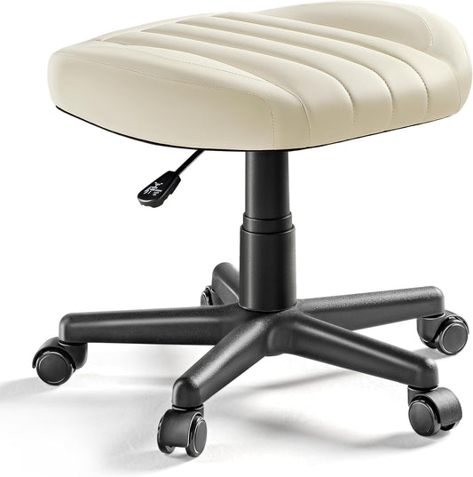 EUREKA ERGONOMIC Multi-Use Foot Stool, Height Adjustable Footrest Stool with Wheels, 360°Swivel Leg Rest Rolling Chair, Rest Ottoman Under Desk for Home Office,Beige