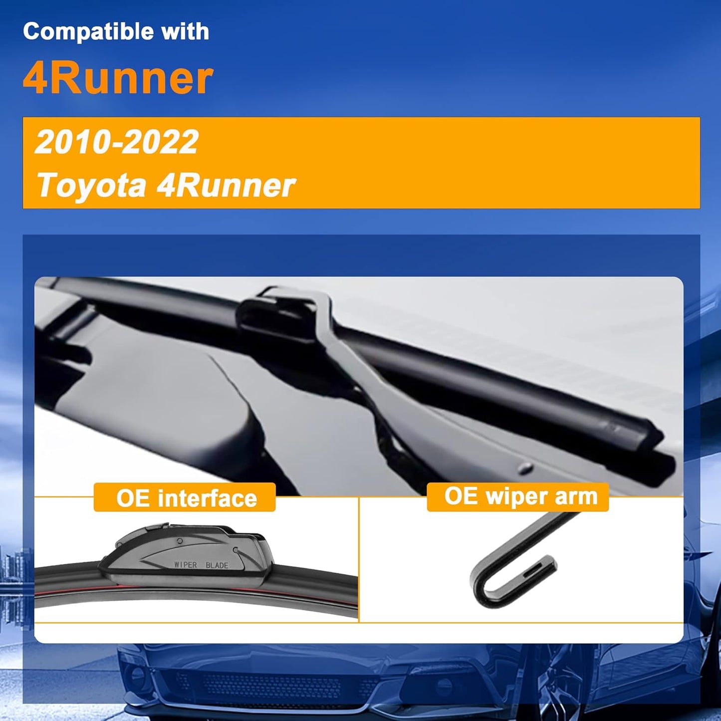 Windshield Wiper Blade Replacement for Toyota 4Runner 2010-2022 Original Equipment Replacement Front Rear Wiper Blades - 24" 20" 12" (Set of 3) U/J Hook