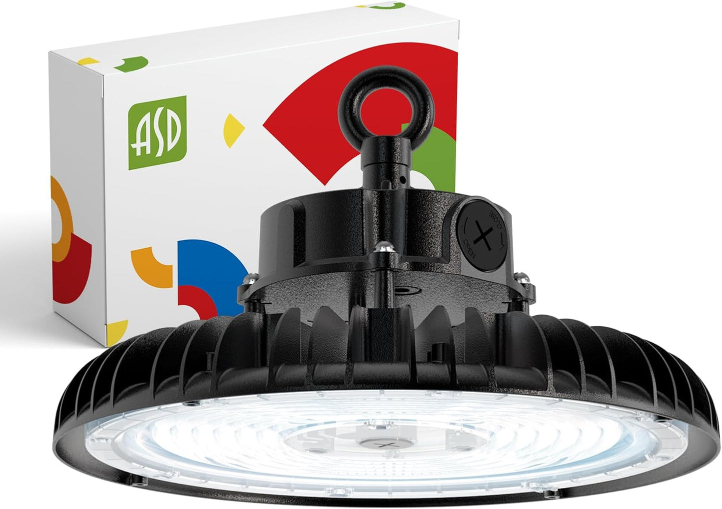 ASD LED High Bay UFO Light Fixture, Commercial Shop Lighting | Dimmable, IP69K Waterproof, DLC Premium, UL Listed | 150W 23000LM 5000K 100-277V | Warehouse, Garage, Workshop, Barn Lamp | Black, 6 Pack