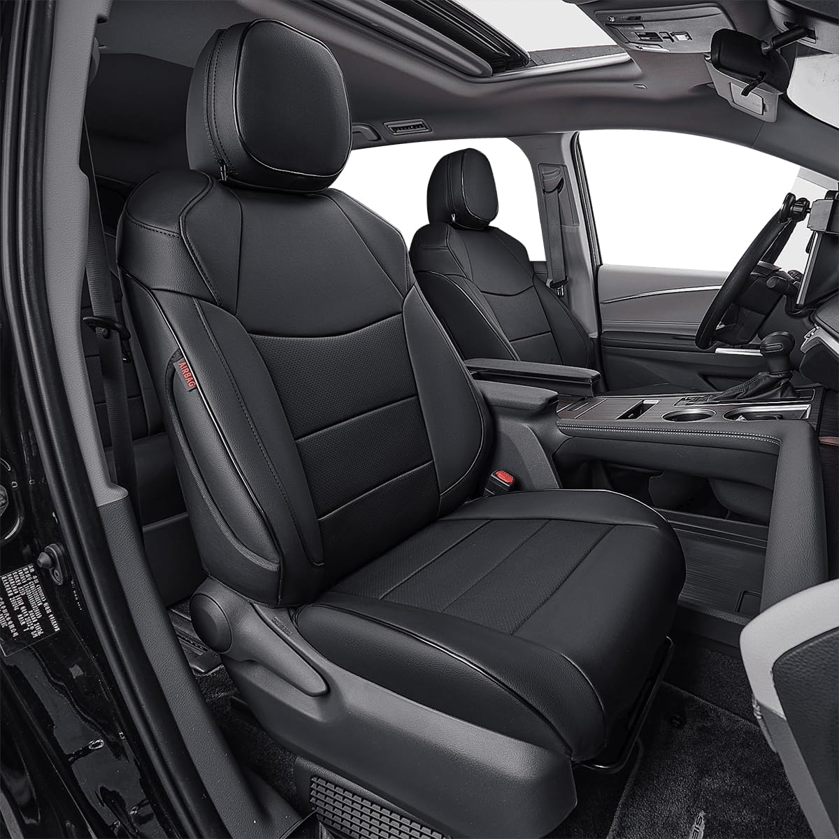 EKR Sienna Seat Covers for 2021-2025 Toyota Sienna XLE,XSE,Limited,Platinum,7 Seats,2nd Row Captain Chairs W/NO Legrest,Waterproof Seat Covers Full Set for Cars,Car Seat Protectors -Leather(Black)