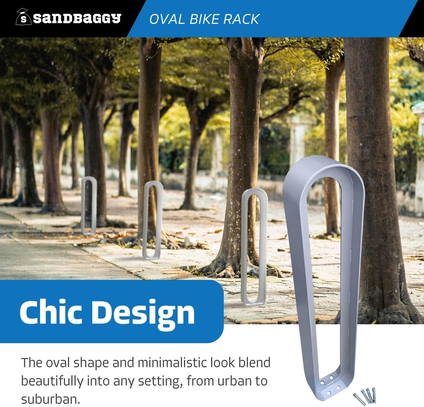 Sandbaggy Modern Commercial Bike Rack | 6.5” x 3” x 35” Oval Design | In-Ground | Anchor Bolts Included (Green, 3)