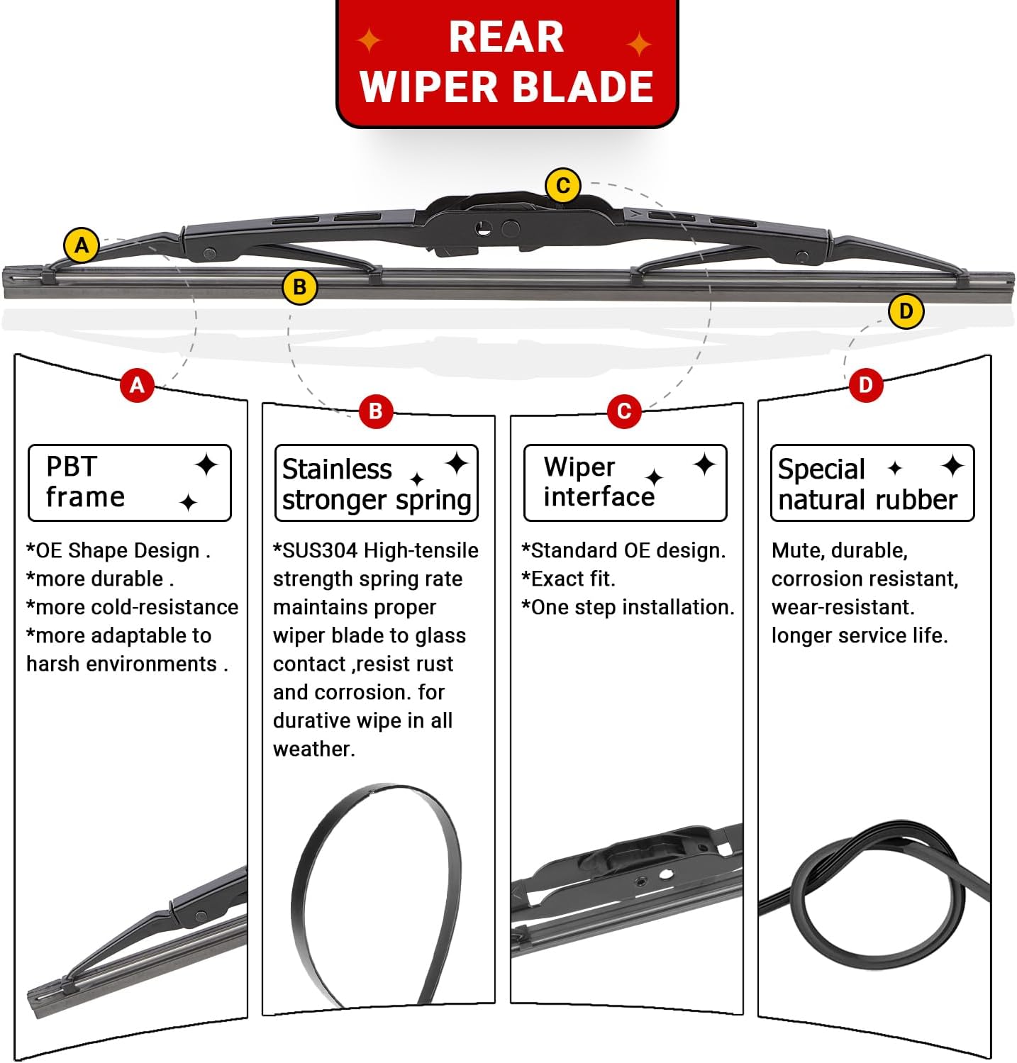 Windshield Wiper Blades Replacement for 2018 2019 2020 2021 GMC Terrain Original Factory Quality Front Rear Wipers Blade Set for My Car - 24" 18" 12" (Pack of 3)