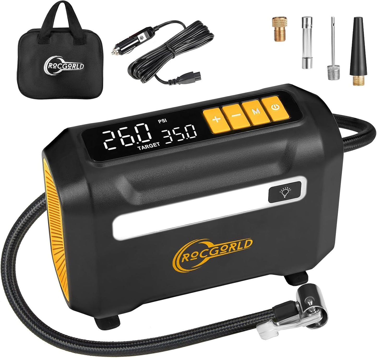 R8 Tire Inflator Portable Air Compressor, DC 12V Portable Air Compressor with Large Dual Digital Screen, 3X Faster Inflation Portable Air Pump for Car Tires, Bike, Motor - Car Accessories