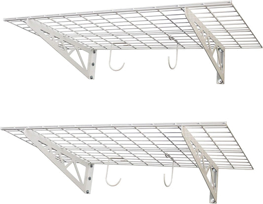 SafeRacks Garage Wall Shelves - 2 Pack Combo Set with 4 Hanging Hooks