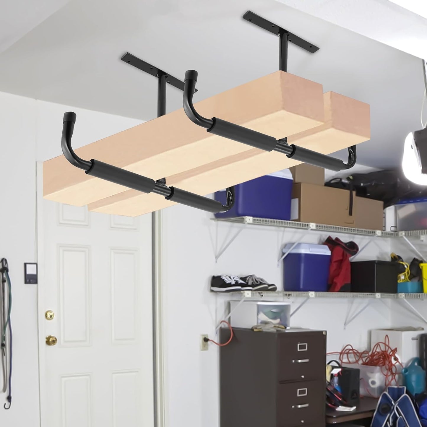 Sinoer Garage Ceiling Storage Hooks,Wall Mounted Hooks, Heavy Duty Utility Hooks for Ladder,Bike,Wood, Tools & Other Bulky Items (4 Pack, Black)