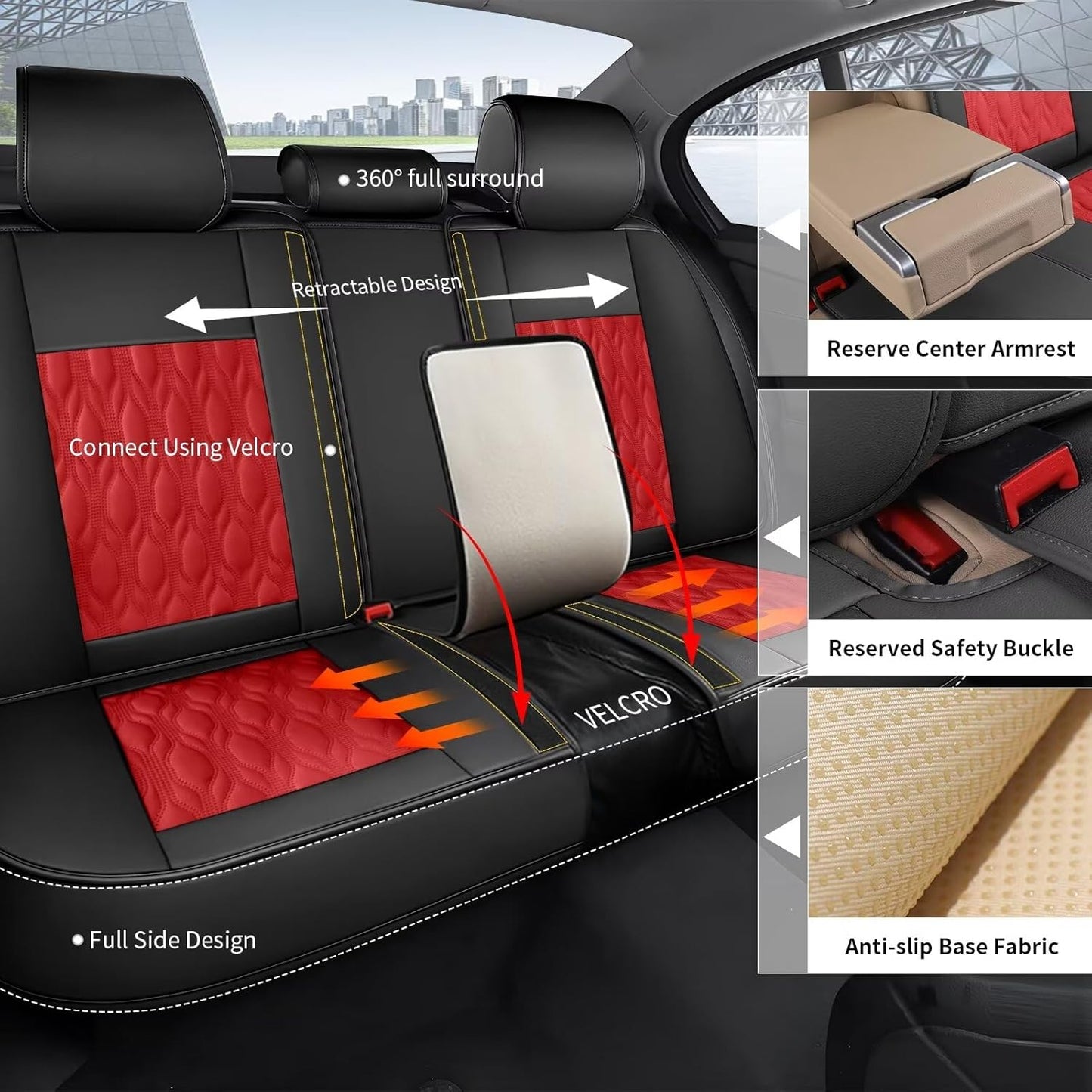 Car Covers Fit for Toyota Camry 2012-2025: Full Set 5 Seats Faux Leather Automotive Waterproof Vehicle Cushion Protector (Black&Red)