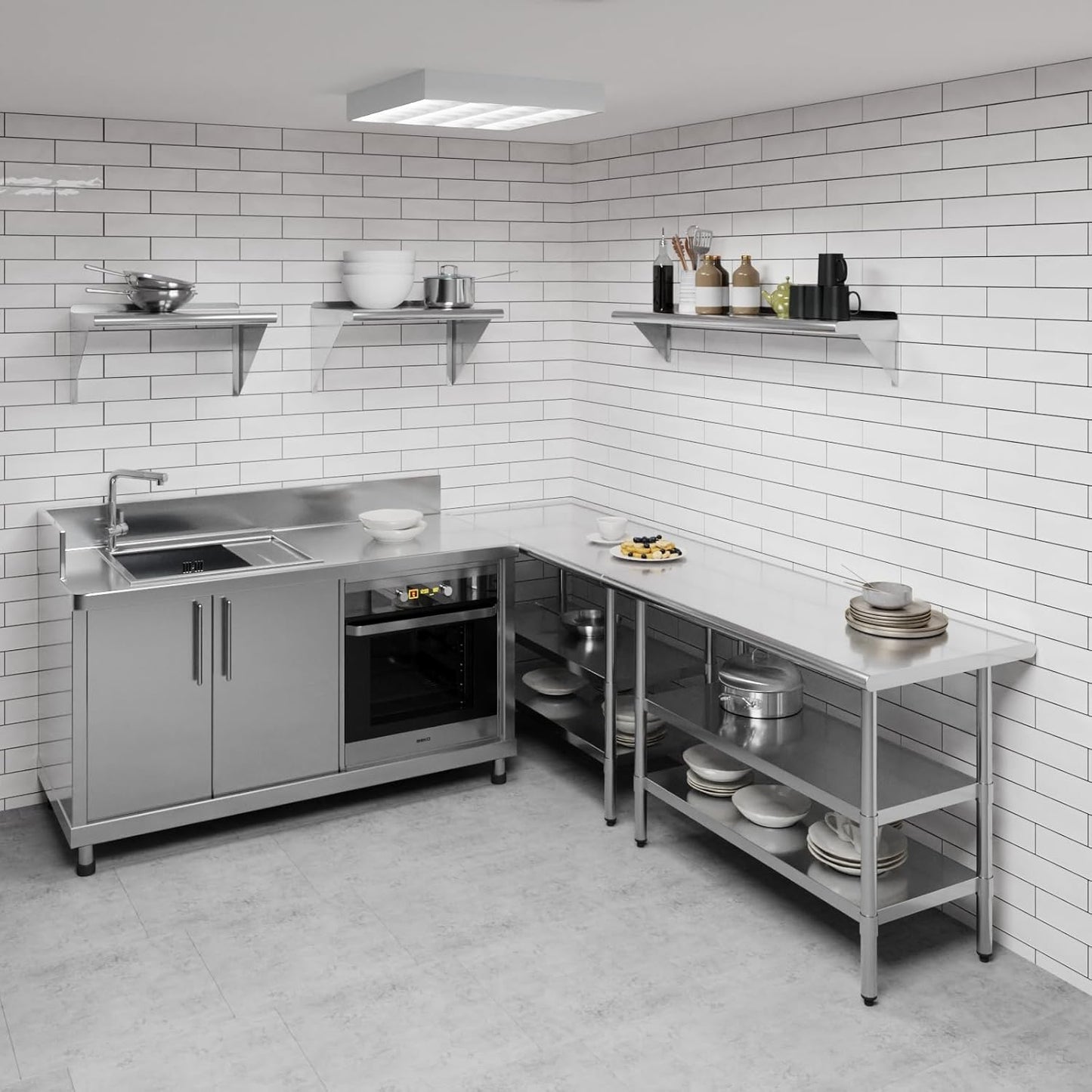 AmGood 48" Long X 10" Deep Stainless Steel Wall Shelf | NSF Certified | Appliance & Equipment Metal Shelving | Kitchen, Restaurant, Garage, Laundry, Utility Room